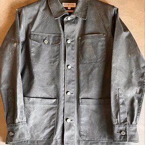 GUSTIN 100% Waxed Cotton Chore Coat Size S Charcoal